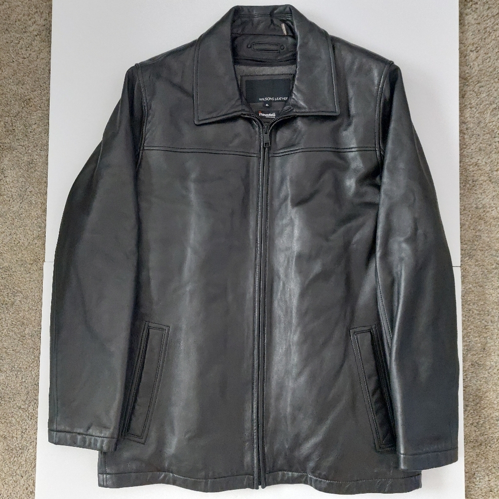 Mens Wilsons Leather Jacket Quilted XL Full Zip 4 Pockets Like New
